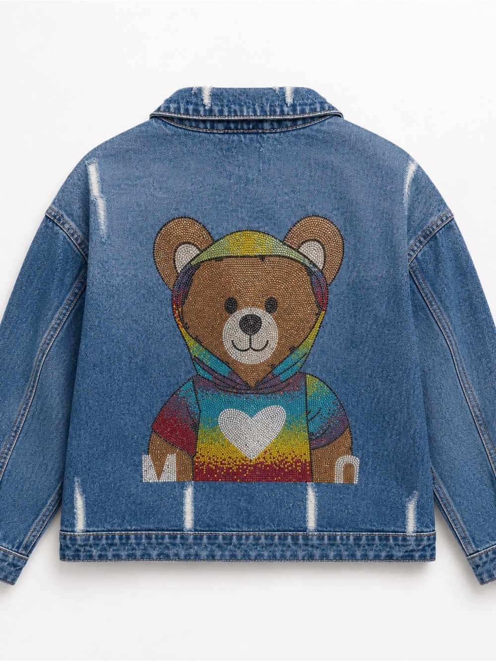 Denim Jacket with Colorful Bear Graphic